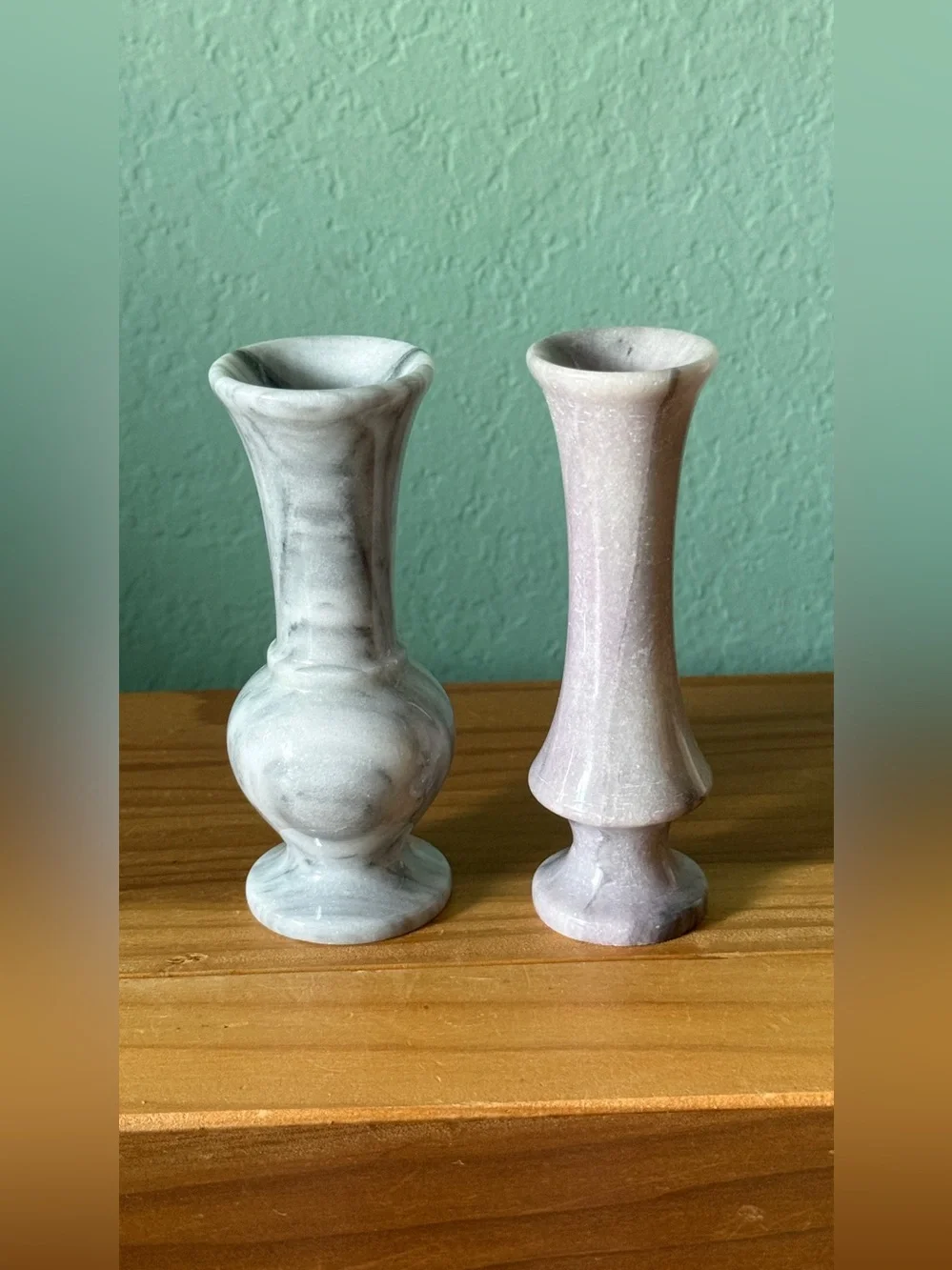 Pair of Natural Stone Bud Vases 4.5” Gray & Lavender Marble Onyx Vintage